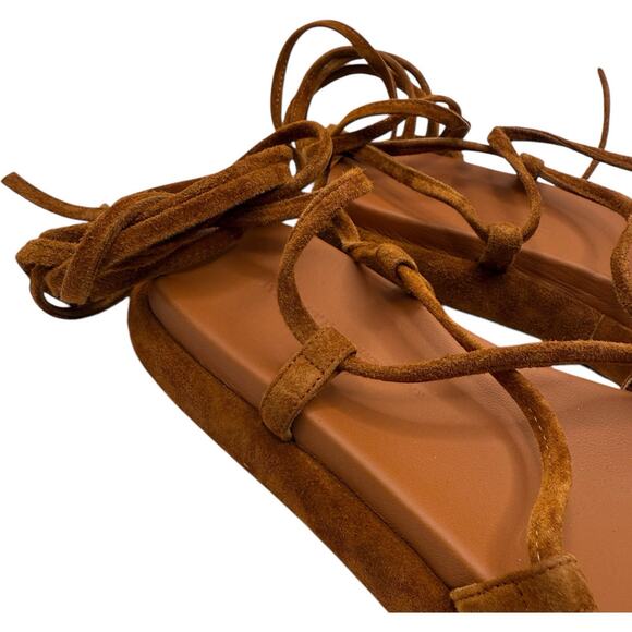 KHAITE Alba Brown Suede Leather Trimmed Strappy Tie Up Ankle Sandals Size 37 - Picture 4 of 15
